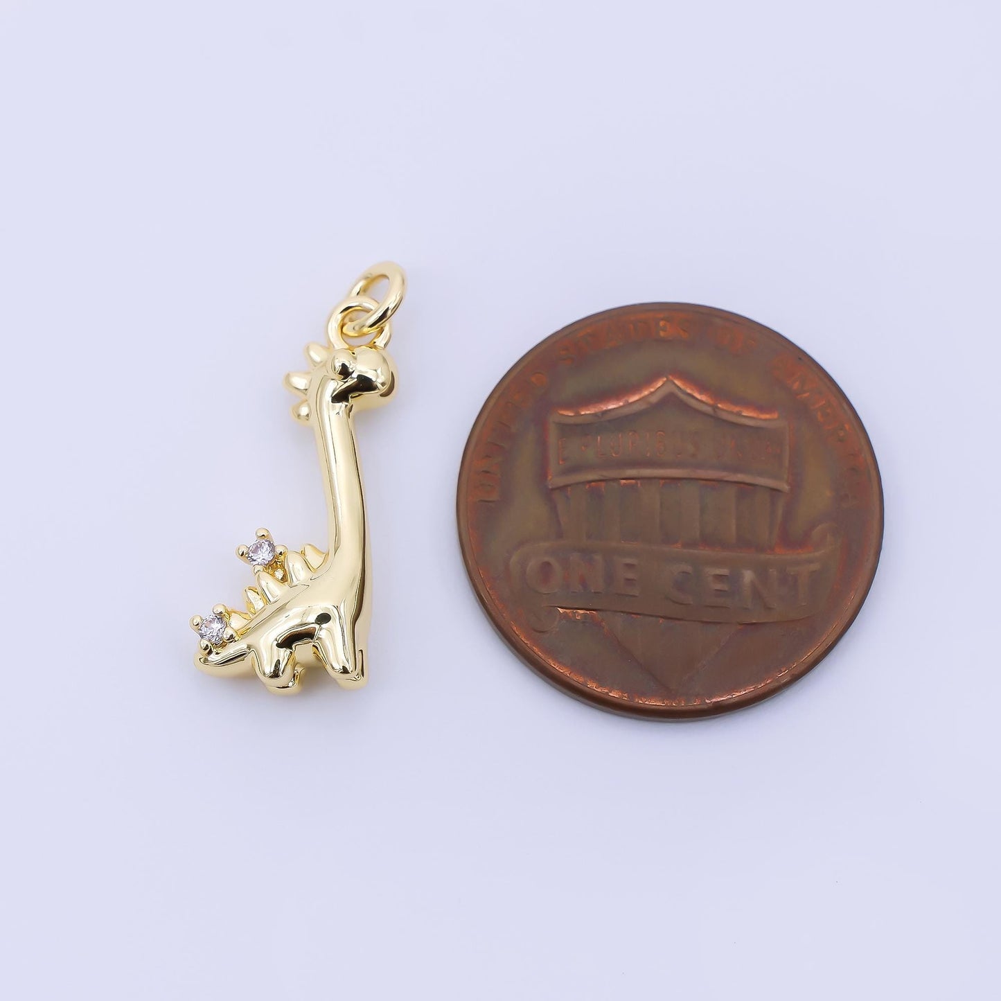 24K Gold Filled 18mm Twin Round CZ Ancient Brontosaurus Dinosaur Charm | AJ396
