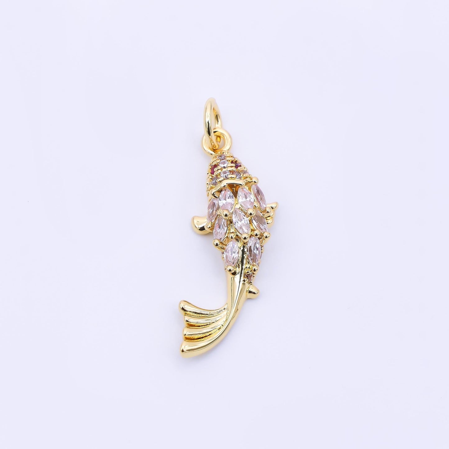 24K Gold Filled 23.5mm Red & Clear Marquise CZ Under the Sea Fish Animals Charm | AJ391
