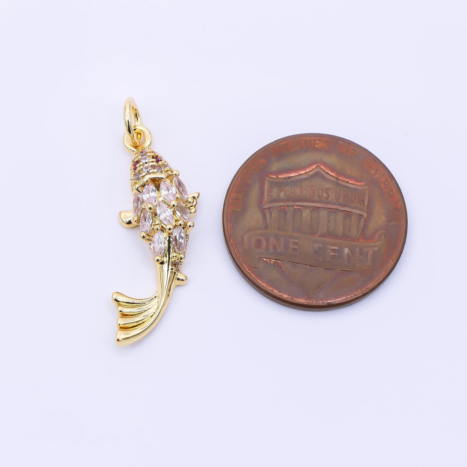 24K Gold Filled 23.5mm Red & Clear Marquise CZ Under the Sea Fish Animals Charm | AJ391