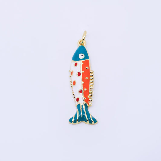 18k gold filled Sardines Charm Gold fish animal enamel charm | AF-1306