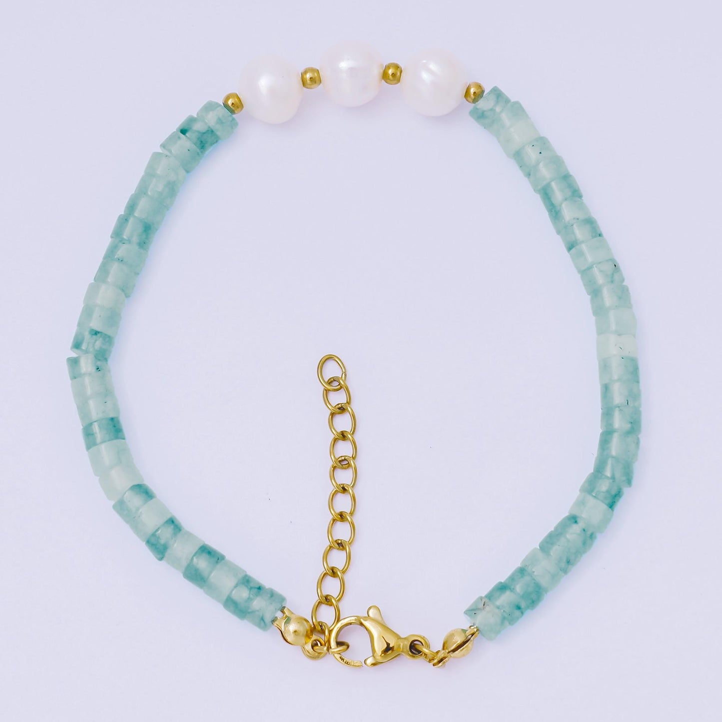 Pink gem stone beaded Bracelet Pearl handmade jewelry WA-1347