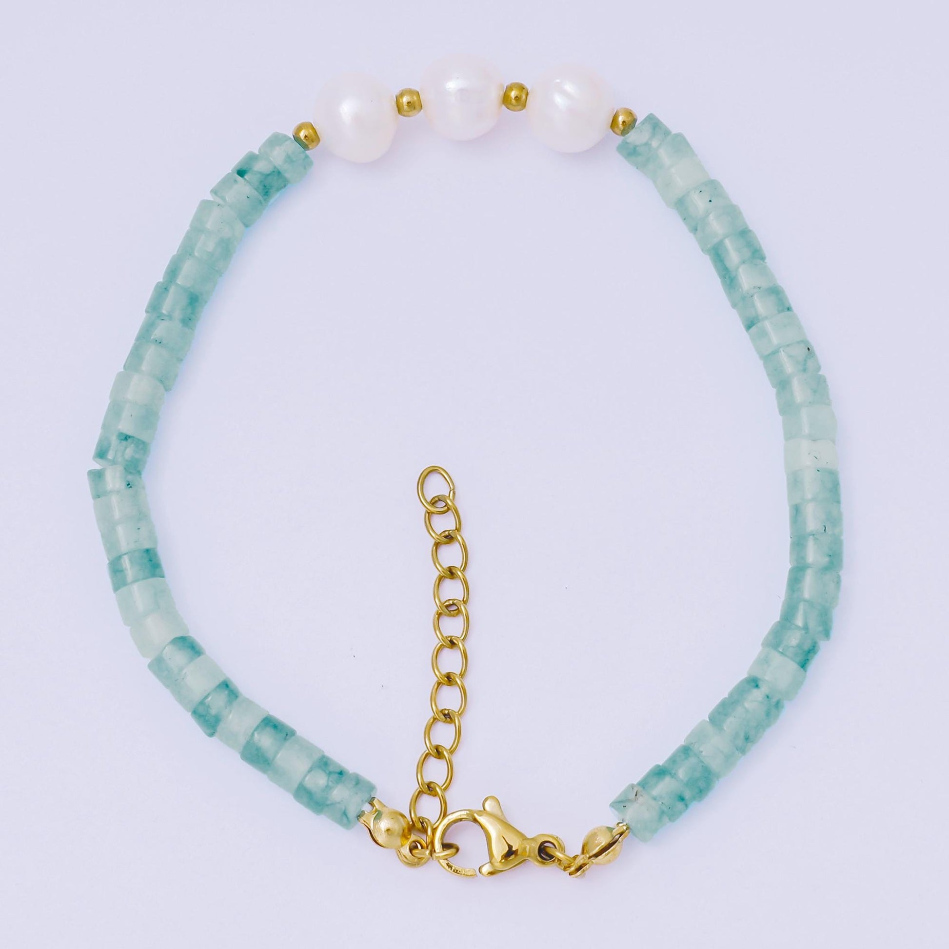 Pink gem stone beaded Bracelet Pearl handmade jewelry WA-1347