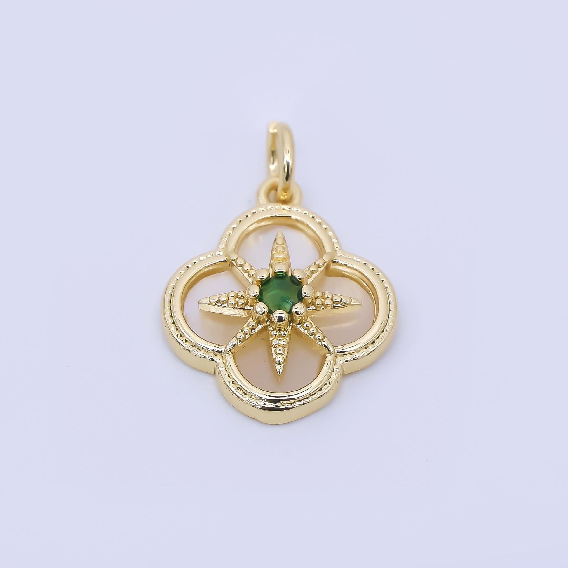 Dainty mother of pearl clover charm with North Star pendant for Celestial Bracelet necklace making Minimalist jewelry AF-1275