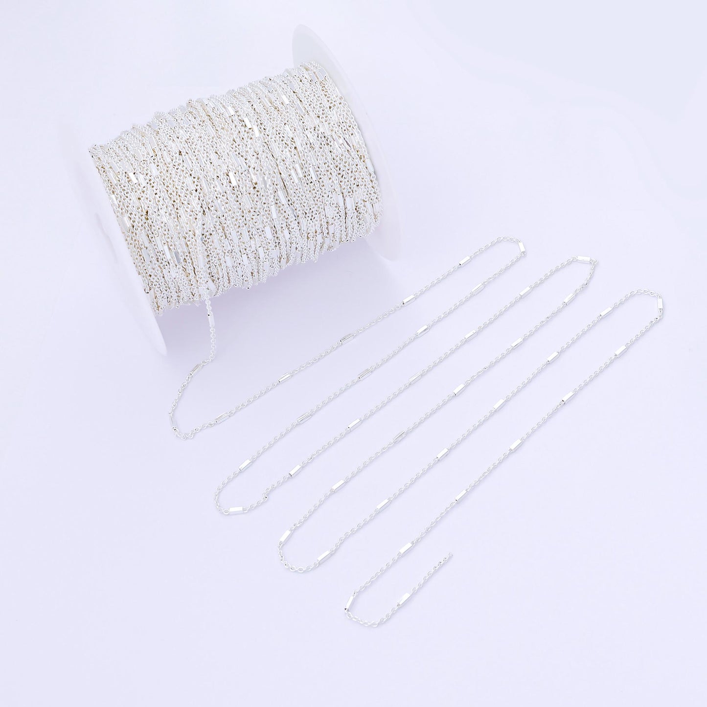 Silver Tube bead satellite chain, unfinished satellite chain for jewelry making supply roll-1679