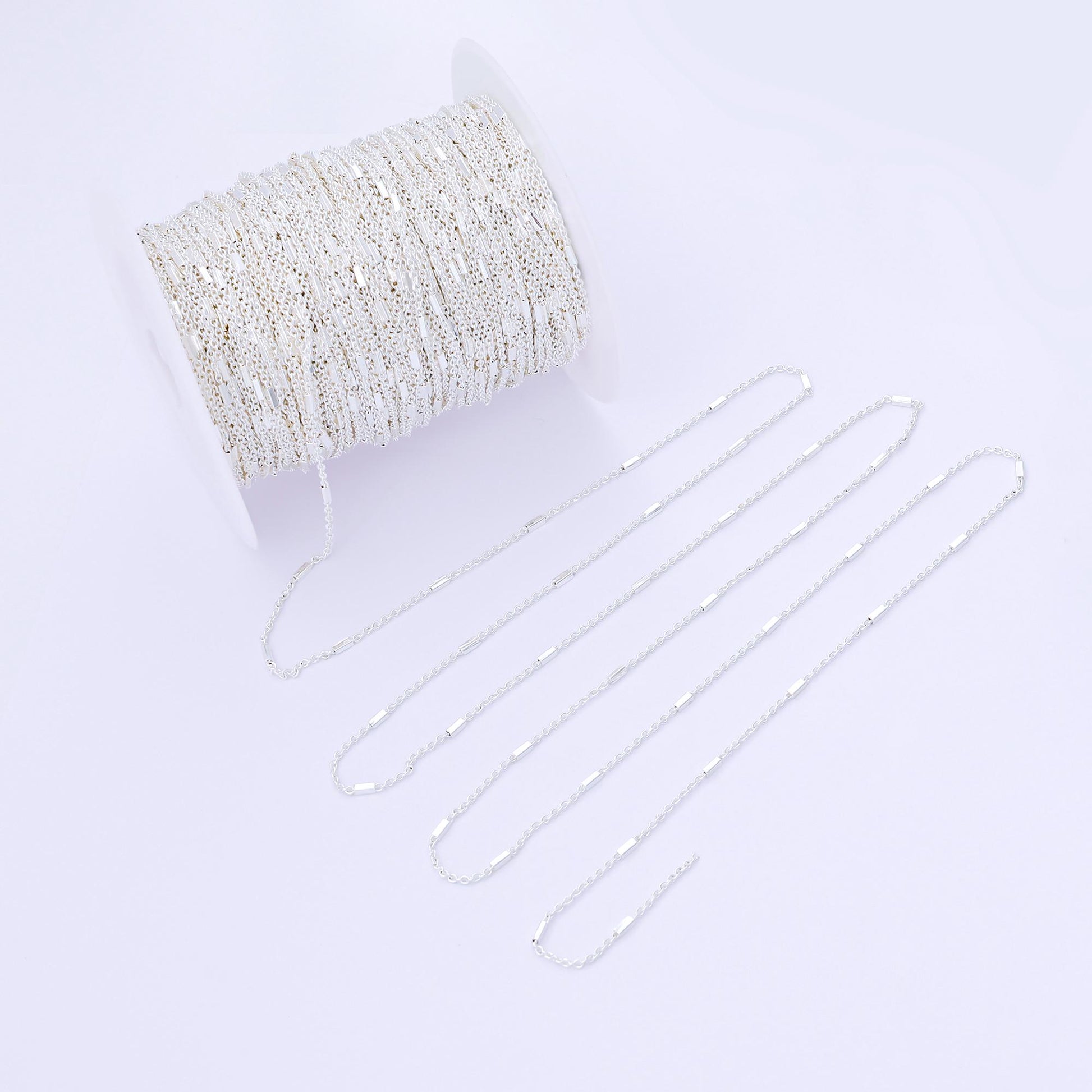 Silver Tube bead satellite chain, unfinished satellite chain for jewelry making supply roll-1679