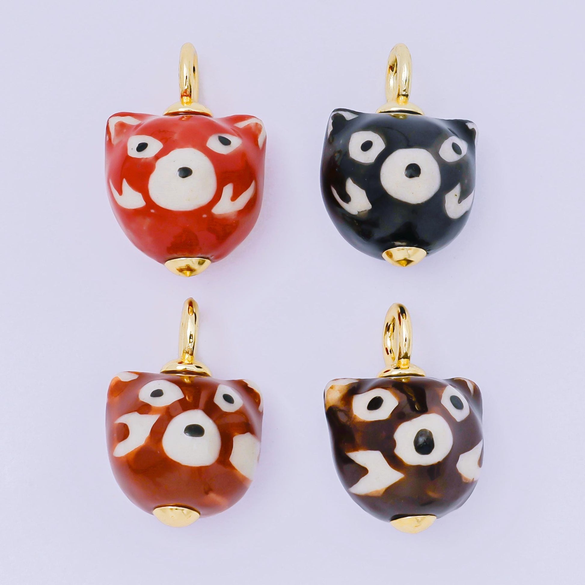 Hand painted Brown Bear Pendant, 24K Gold Filled Ceramic Big Bear Charm For Necklace Bracelet Component AF-1295