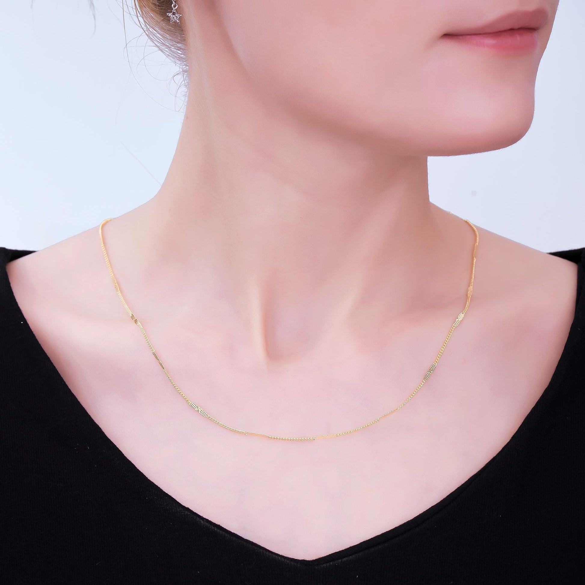 Drawn Curb Starburst Chain 24k Gold Filled Minimalist Jewelry Necklace Ready to Wear 17.5 inch WA-3407