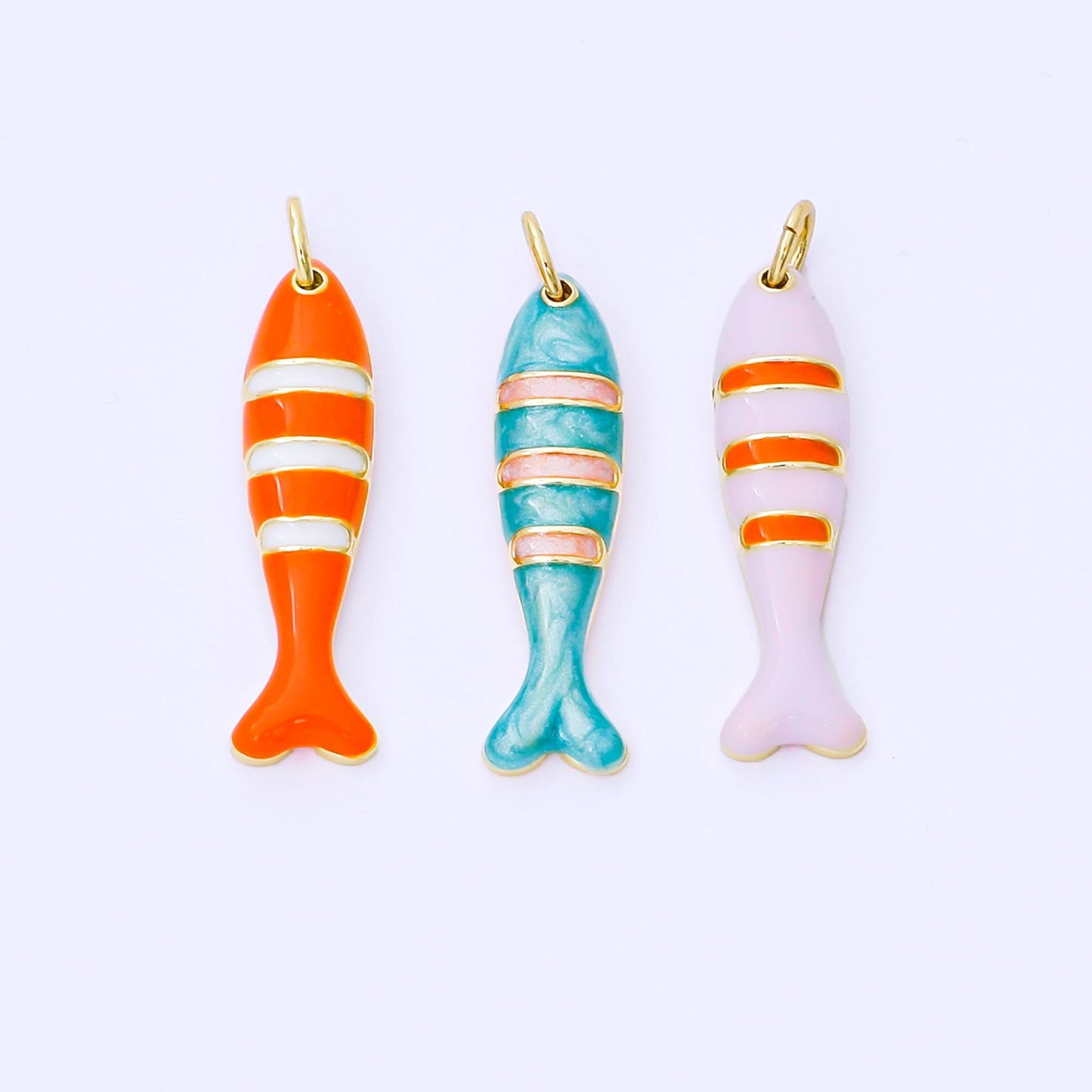 Dainty Gold fish Charms 18K Gold Filled Enamel Sardines Pendant Charm Bracelet Necklace for DIY Jewelry Making Supply AF1502