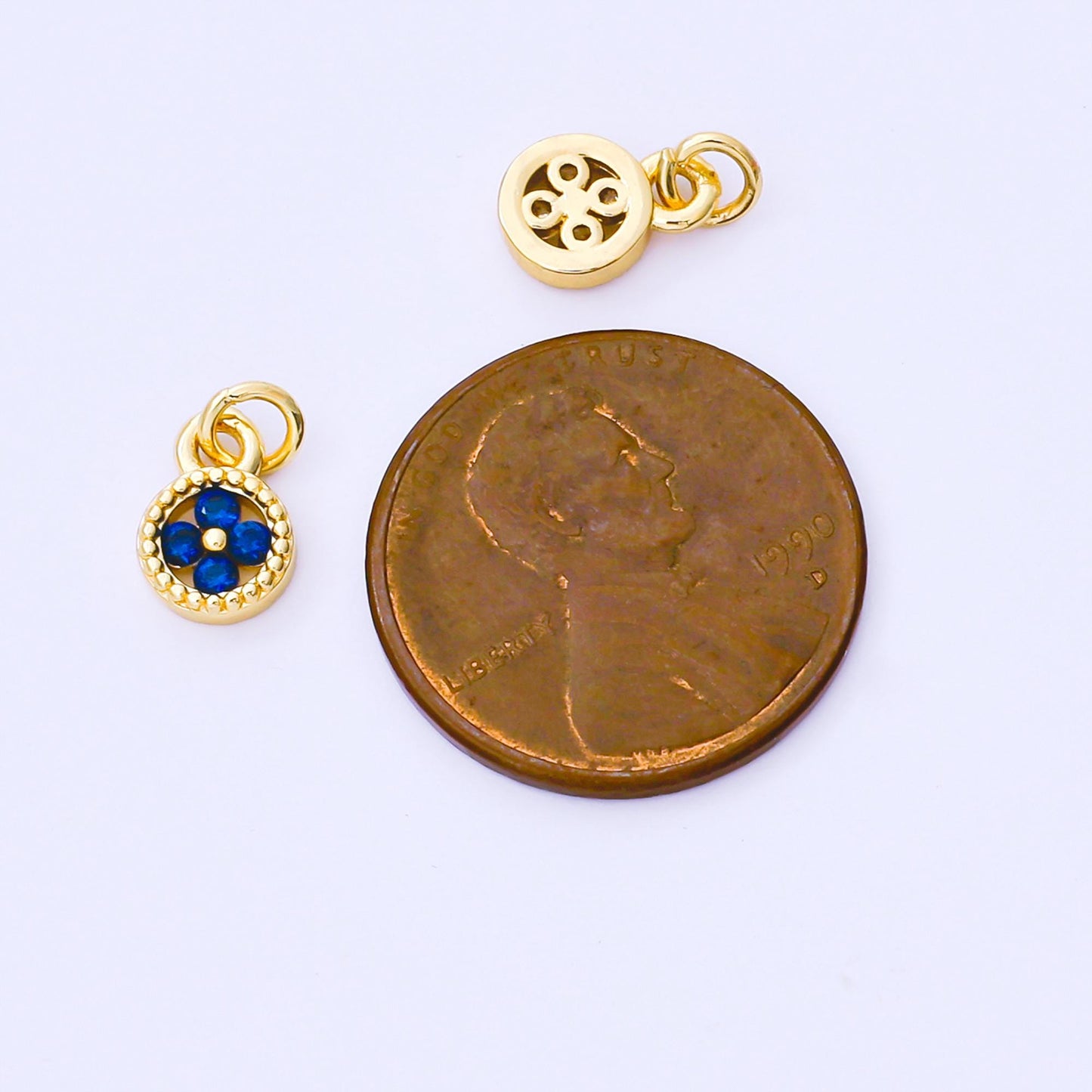 Mini Gold Tiny Clover Charm, CZ Micro Pave Clover Charm, Zirconia Charms, Green Blue Clover Round Charm AF-1500