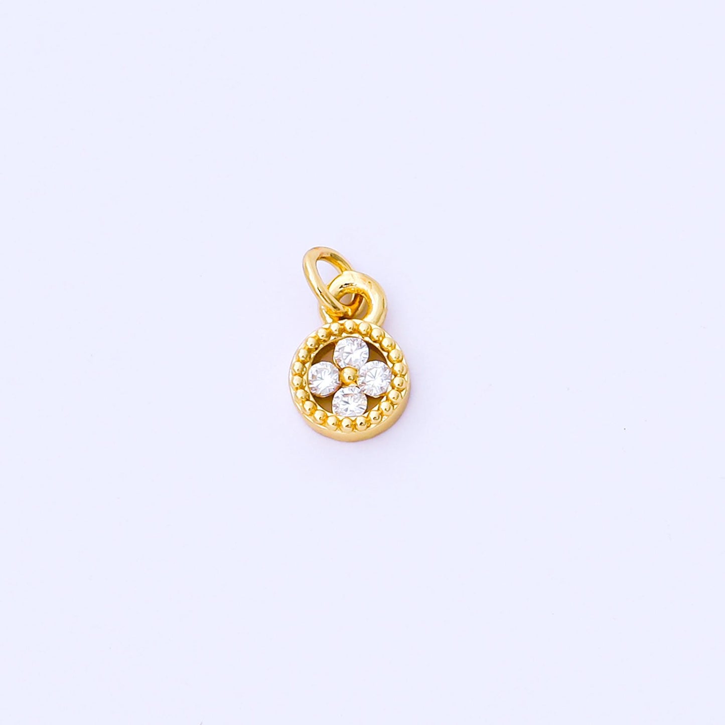 Mini Gold Tiny Clover Charm, CZ Micro Pave Clover Charm, Zirconia Charms, Green Blue Clover Round Charm AF-1500