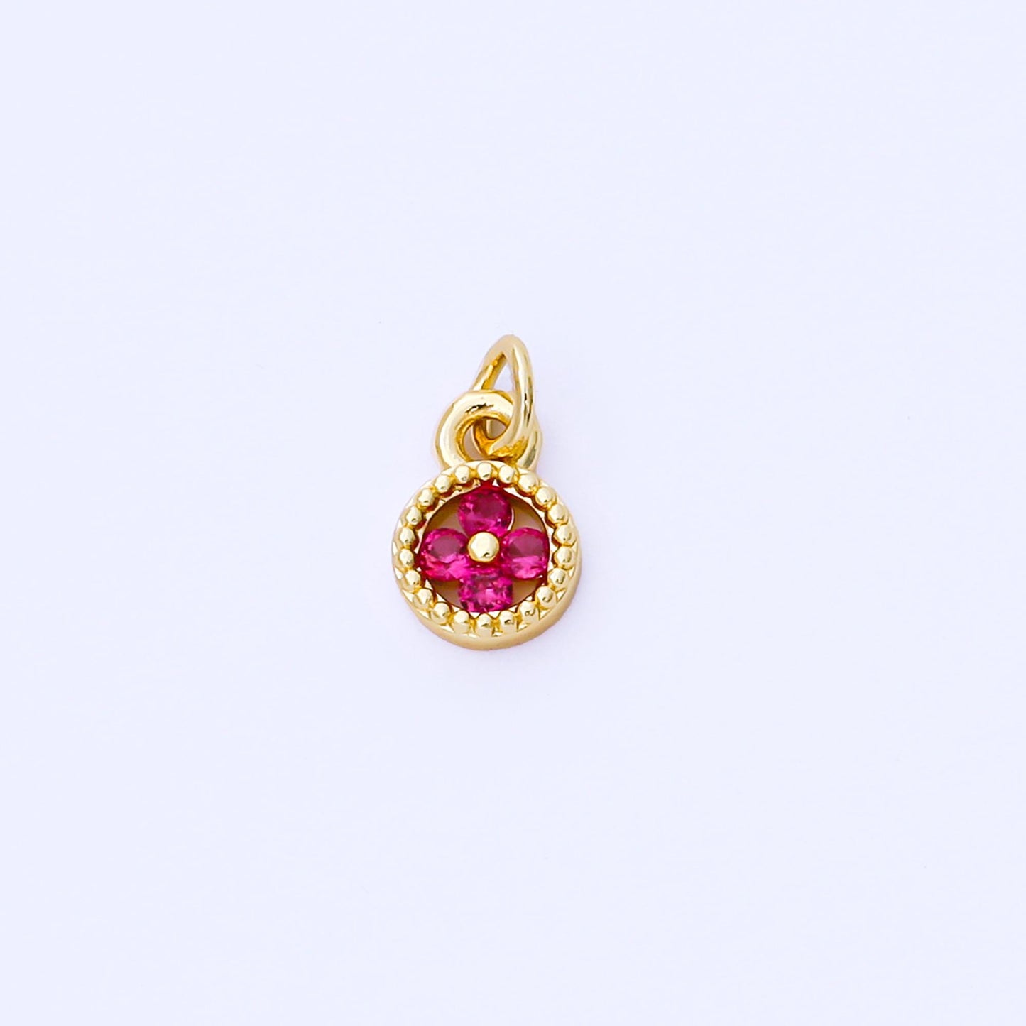 Mini Gold Tiny Clover Charm, CZ Micro Pave Clover Charm, Zirconia Charms, Green Blue Clover Round Charm AF-1500
