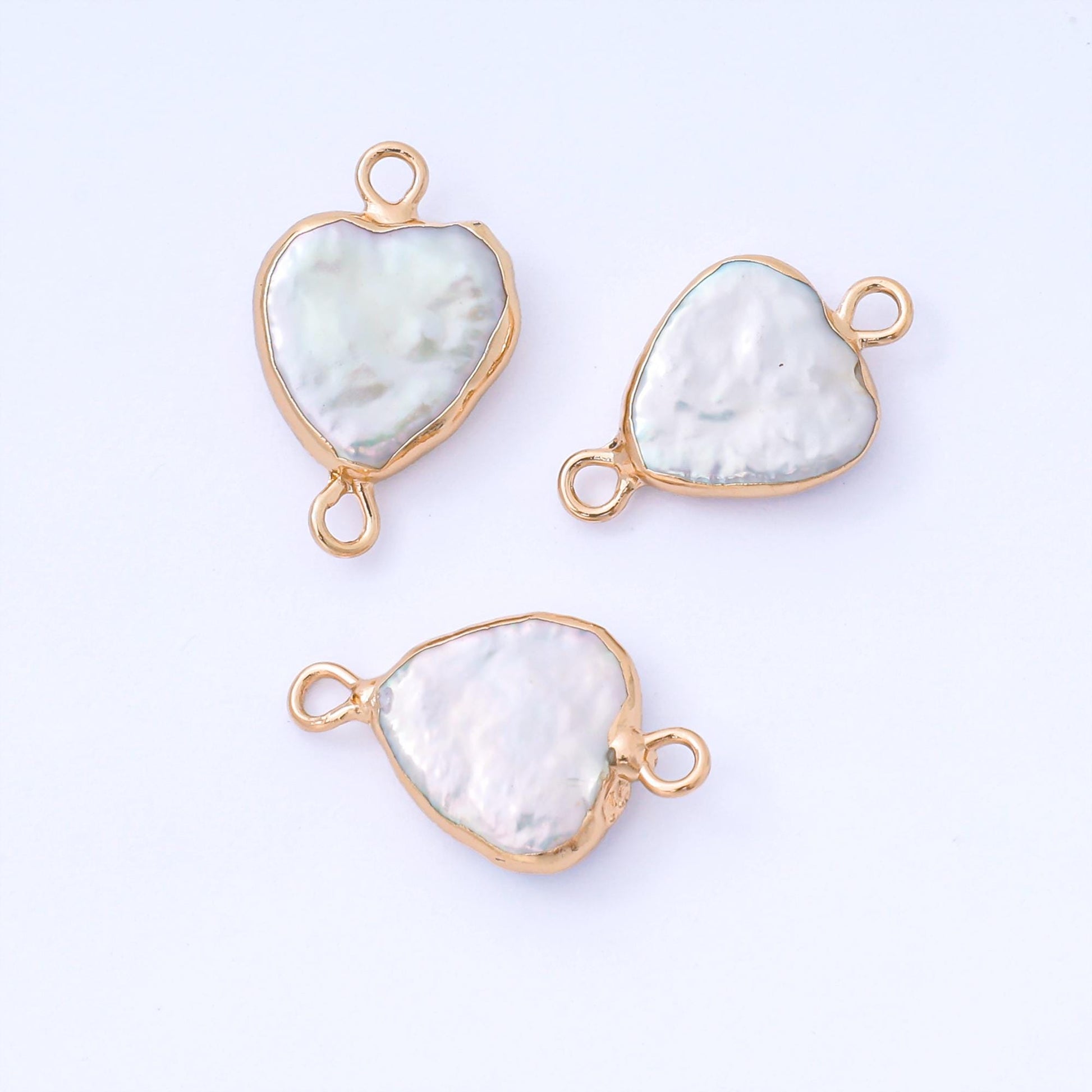 Freshwater Pearl Heart Charm Connector Gold Dipped Pearl Heart Gold Plated Love Jewelry Findings 19x13 mm AF-577