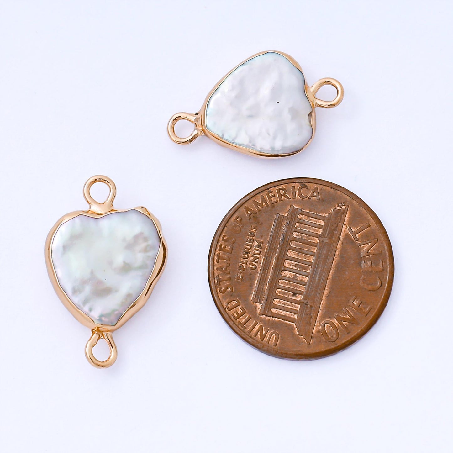 Freshwater Pearl Heart Charm Connector Gold Dipped Pearl Heart Gold Plated Love Jewelry Findings 19x13 mm AF-577