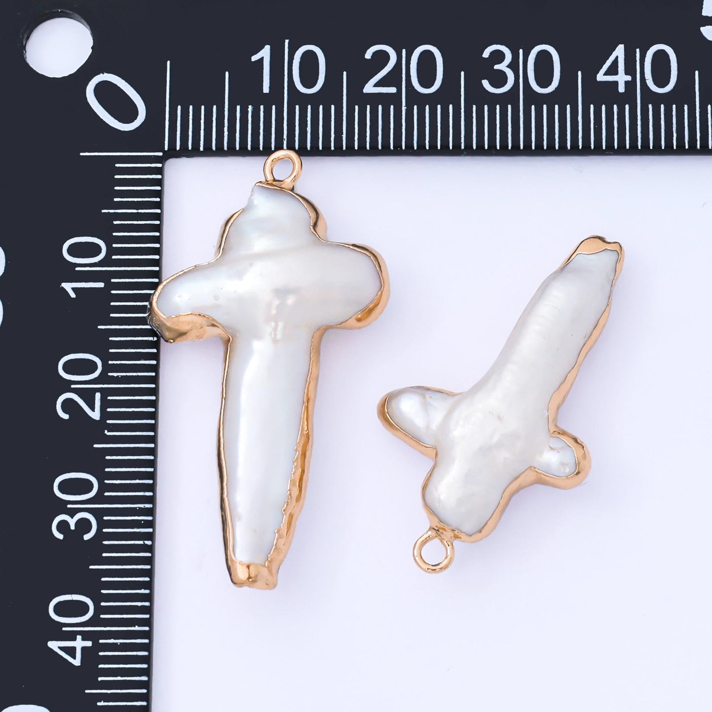 Freshwater Pearl Cross Charm Gold Dipped Pearl Cross Gold Plated Religious Jewelry Findings 31x18 mm AF-576