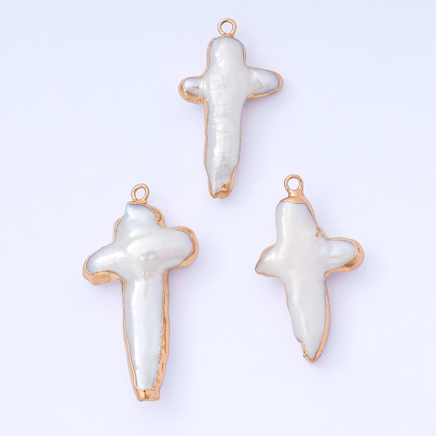 Freshwater Pearl Cross Charm Gold Dipped Pearl Cross Gold Plated Religious Jewelry Findings 31x18 mm AF-576
