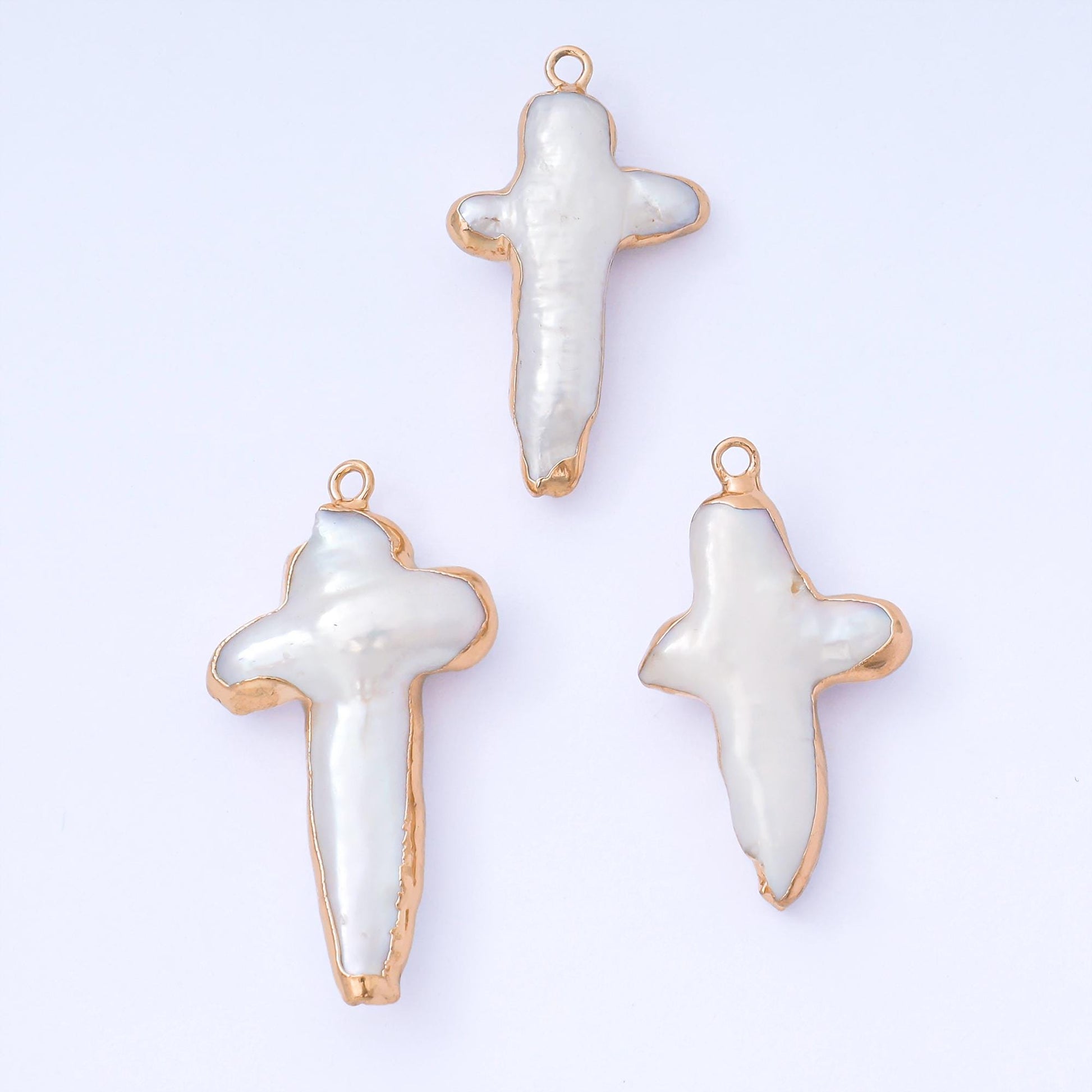 Freshwater Pearl Cross Charm Gold Dipped Pearl Cross Gold Plated Religious Jewelry Findings 31x18 mm AF-576