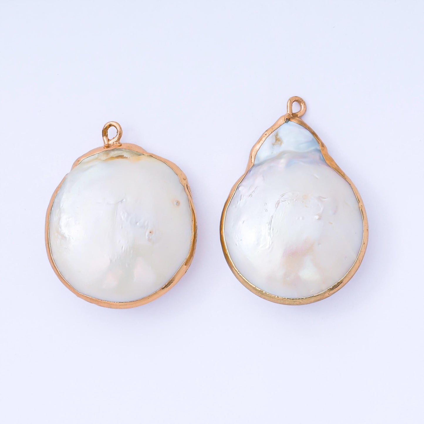 Freshwater Pearl Round Coin Charm Gold Dipped Pearl Baroque Gold Plated Pearlcore Jewelry Findings 33x25 mm AF-571
