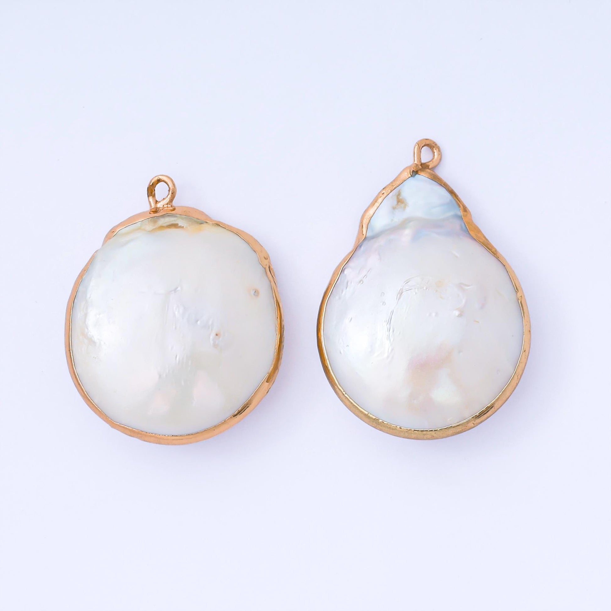 Freshwater Pearl Round Coin Charm Gold Dipped Pearl Baroque Gold Plated Pearlcore Jewelry Findings 33x25 mm AF-571