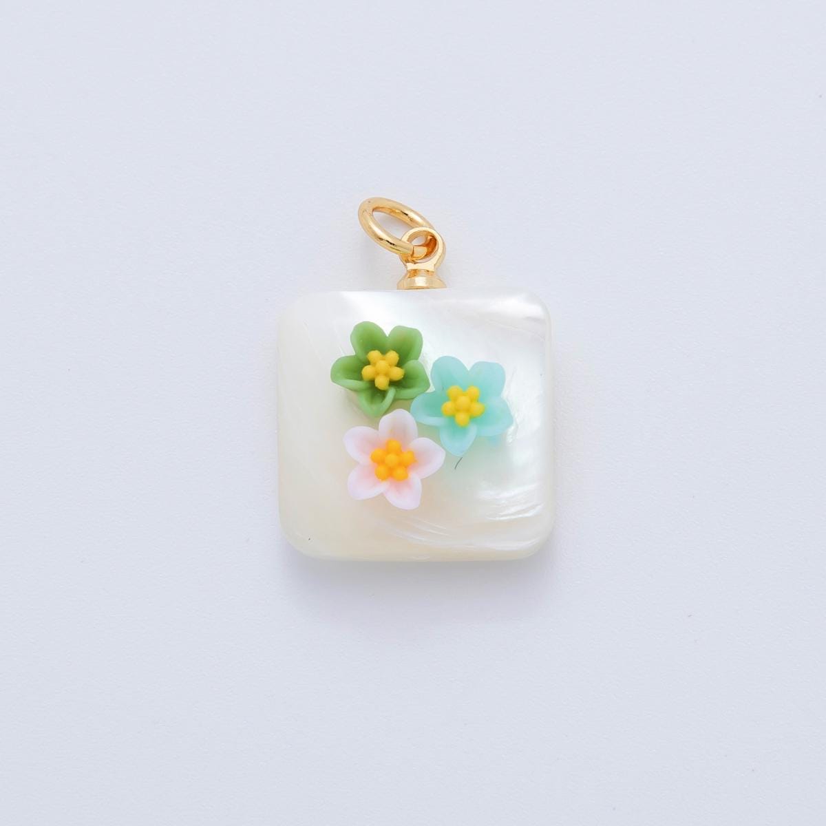 Shell pearl pendant Rectangle pearl with Flower for bracelets necklace jewelry orange, purple, green, blue Floral AF-1377