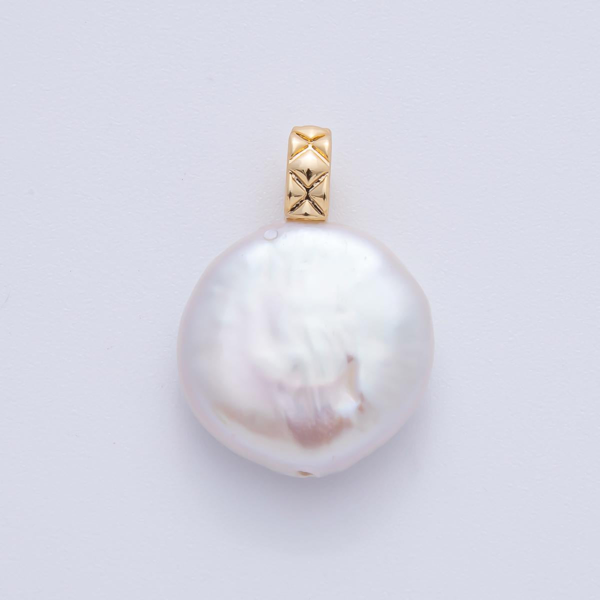 Gold ringed Round Coin pearl pendant 25mm Pearl Charm | AF-634