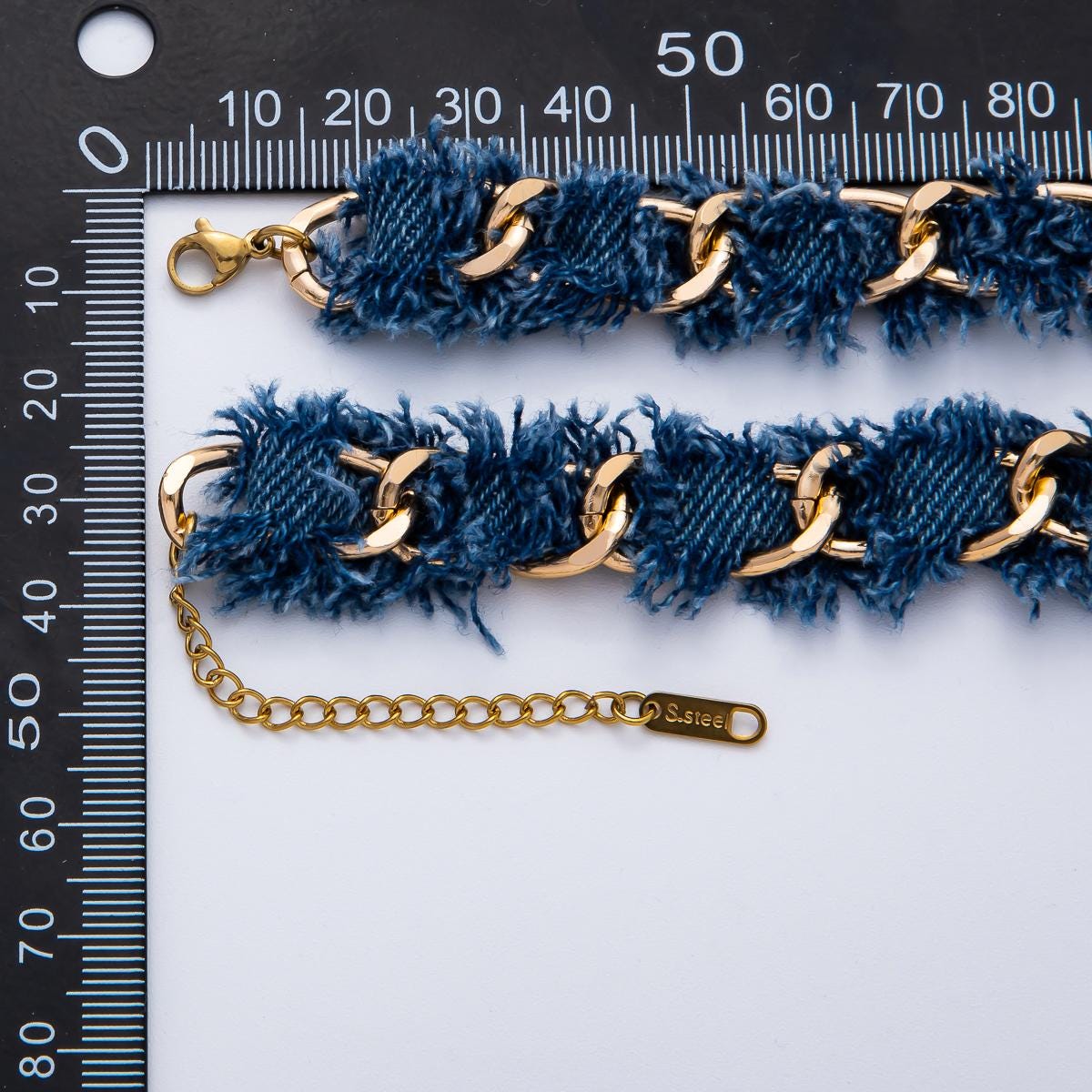 Gold Denim Jeans Fabric Scarf Necklace 16 inch Choker Scarf Necklace Charm Jewelry Supply Ready to Wear WA-3447