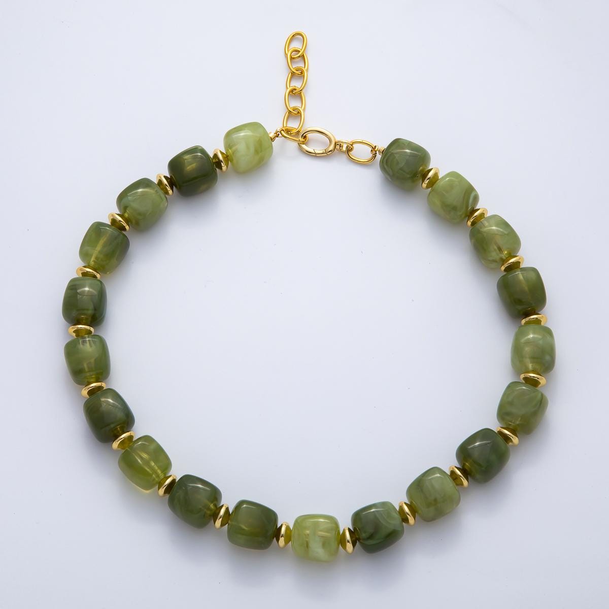 Chunky Beaded Resin Necklace with Gold Spacers 19.5 Inch long Statement Layer Necklace WA-34549