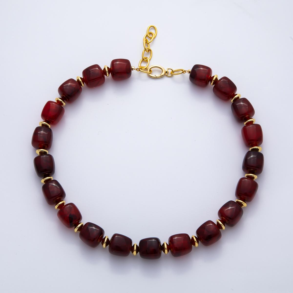 Chunky Beaded Resin Necklace with Gold Spacers 19.5 Inch long Statement Layer Necklace WA-34549