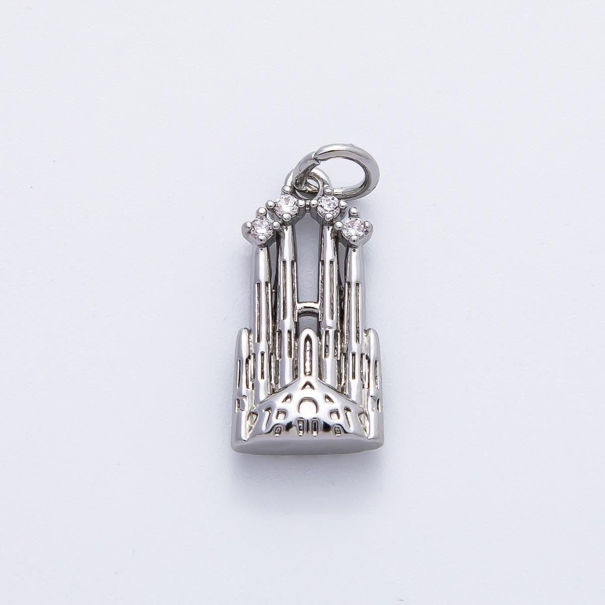 Mini 18k gold filled Castle charm, dainty Old Vintage Church pendant charm for necklace earring supply af-1353