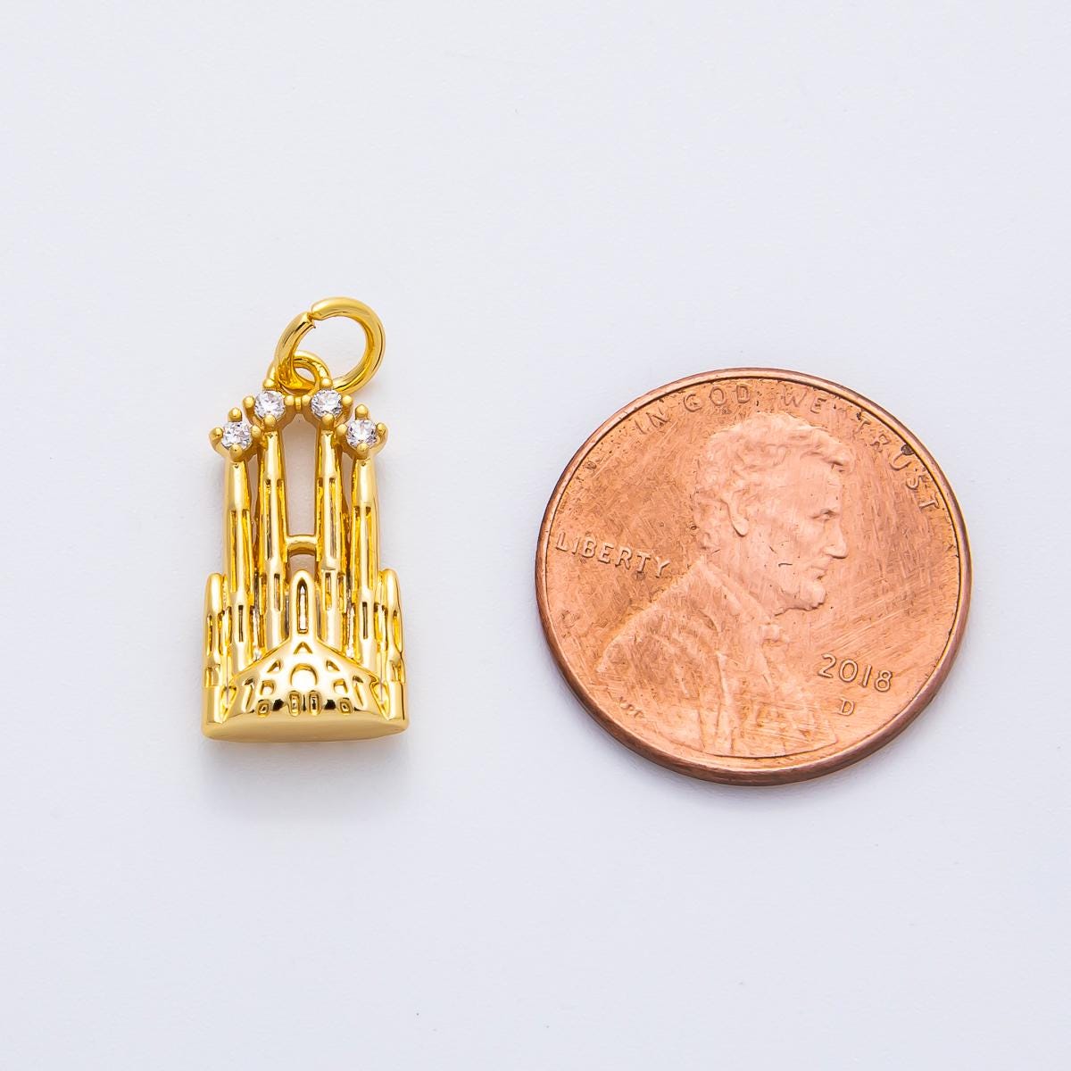 Mini 18k gold filled Castle charm, dainty Old Vintage Church pendant charm for necklace earring supply af-1353