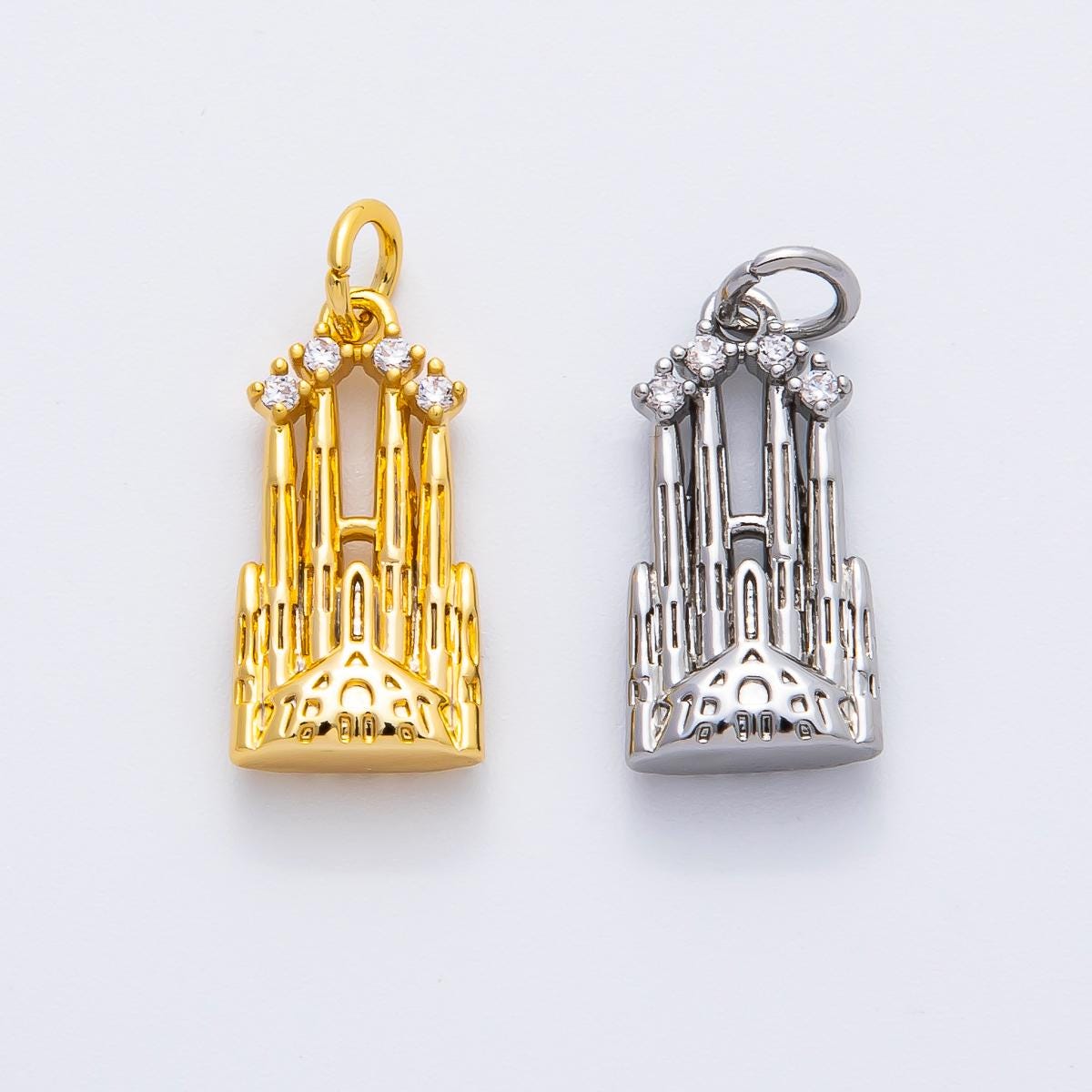 Mini 18k gold filled Castle charm, dainty Old Vintage Church pendant charm for necklace earring supply af-1353