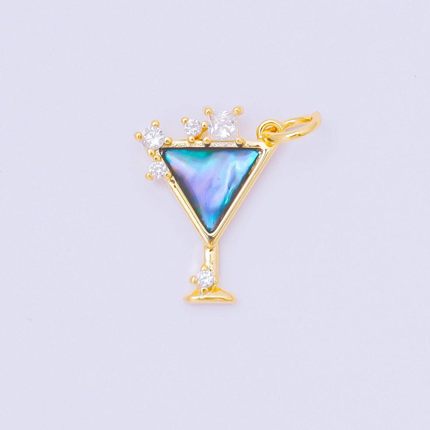 Dainty gold martini charm with Abalone Pearl gold drink glass pendant silver cocktail pendant drink charm in 24k gold filled M248