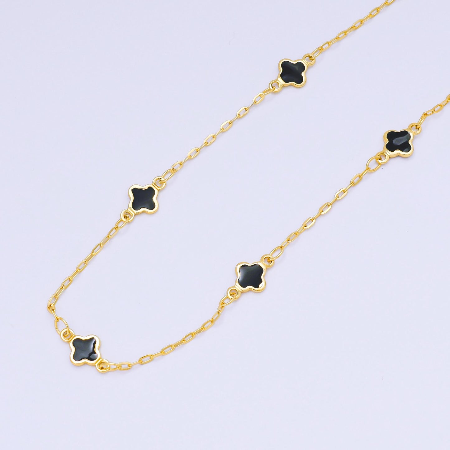 18K Gold fill Dainty Lucky Quatrefoil Chain by Yard, Wholesale Black, Pink, Rainbow Enamel Clover Satellite Chain Jewelry Making ROLL-1675