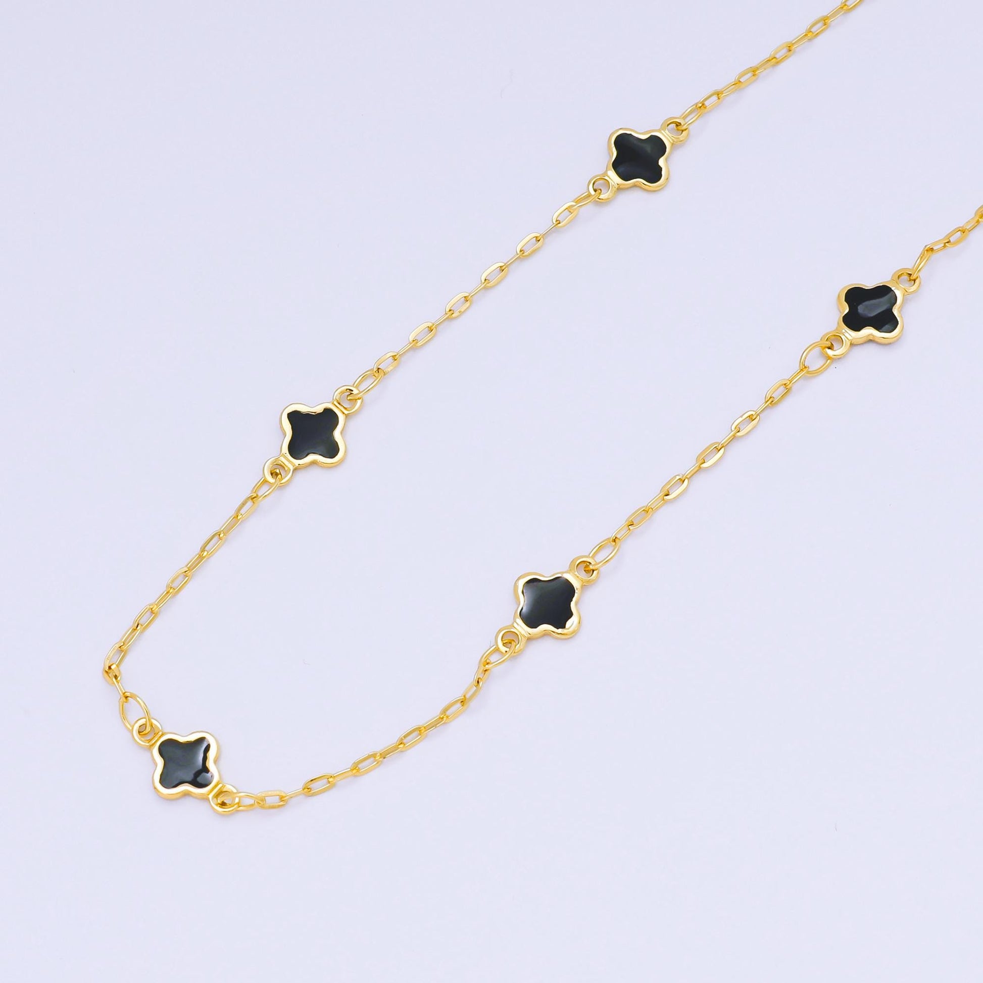 18K Gold fill Dainty Lucky Quatrefoil Chain by Yard, Wholesale Black, Pink, Rainbow Enamel Clover Satellite Chain Jewelry Making ROLL-1675