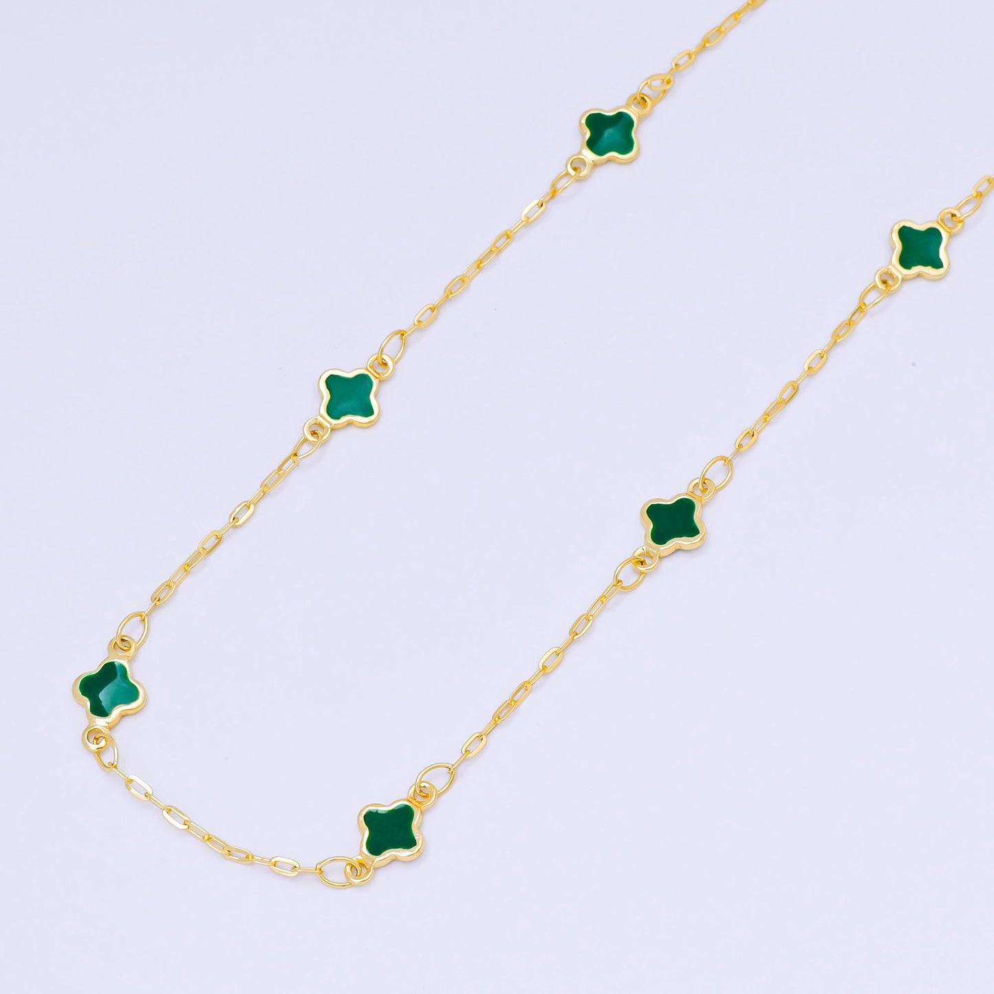 18K Gold fill Dainty Lucky Quatrefoil Chain by Yard, Wholesale Black, Pink, Rainbow Enamel Clover Satellite Chain Jewelry Making ROLL-1675