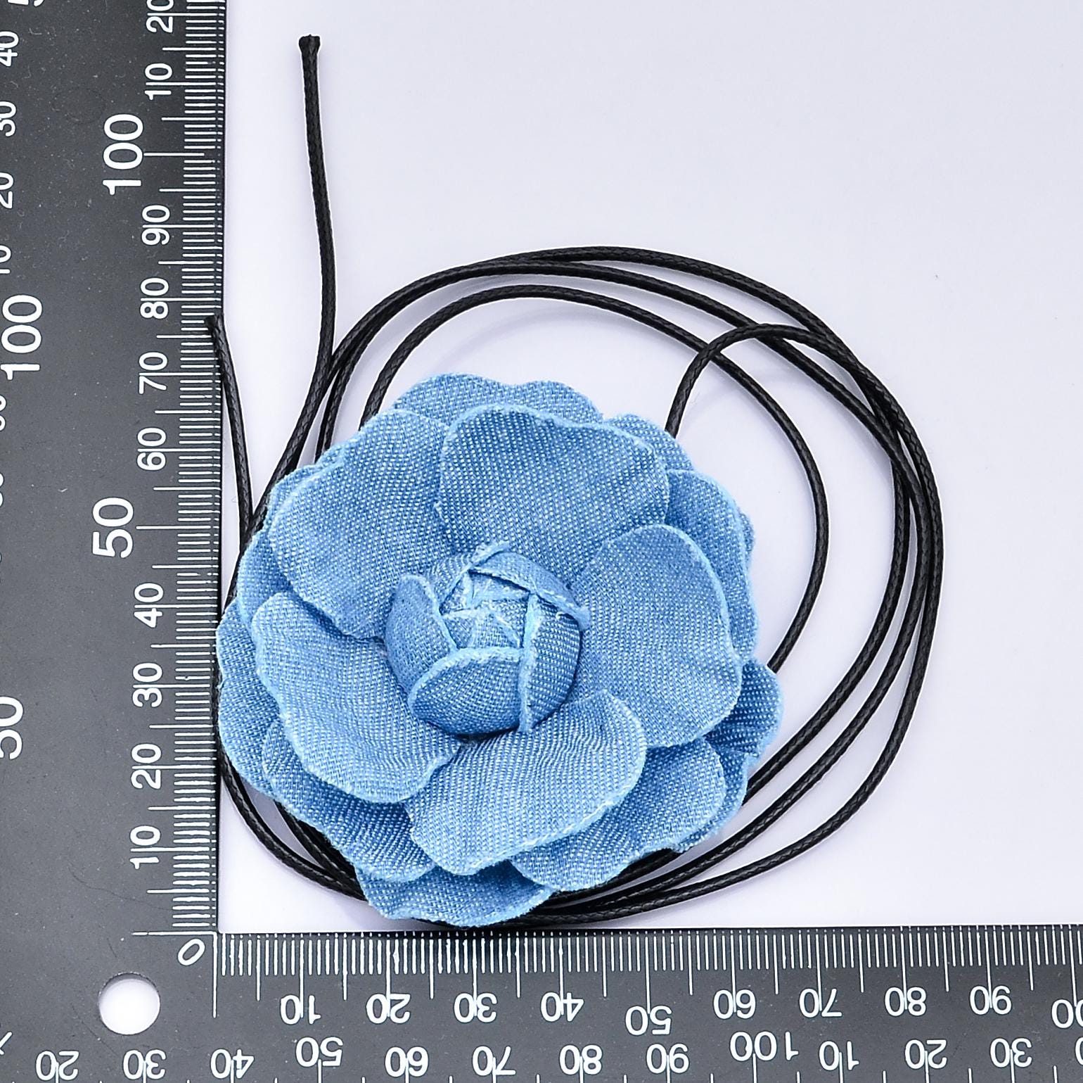 Denim Jeans Rose Flower Wrap Choker Necklace