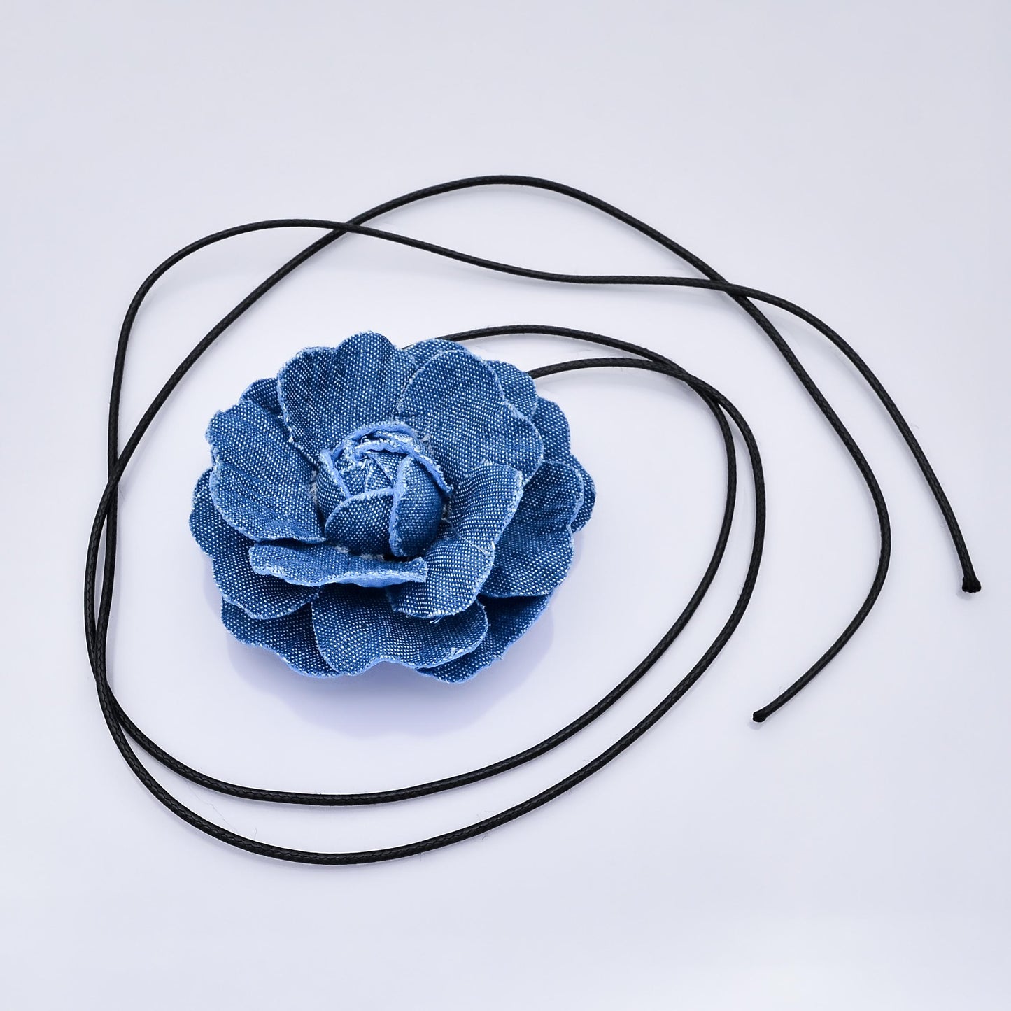Denim Jeans Rose Flower Wrap Choker Necklace