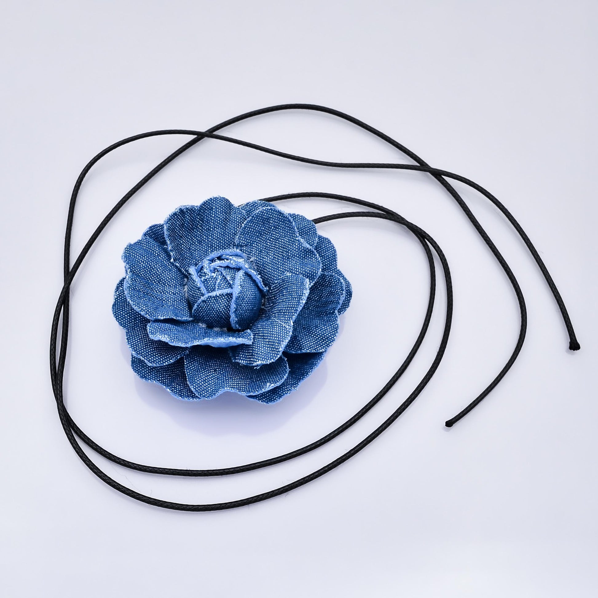 Denim Jeans Rose Flower Wrap Choker Necklace