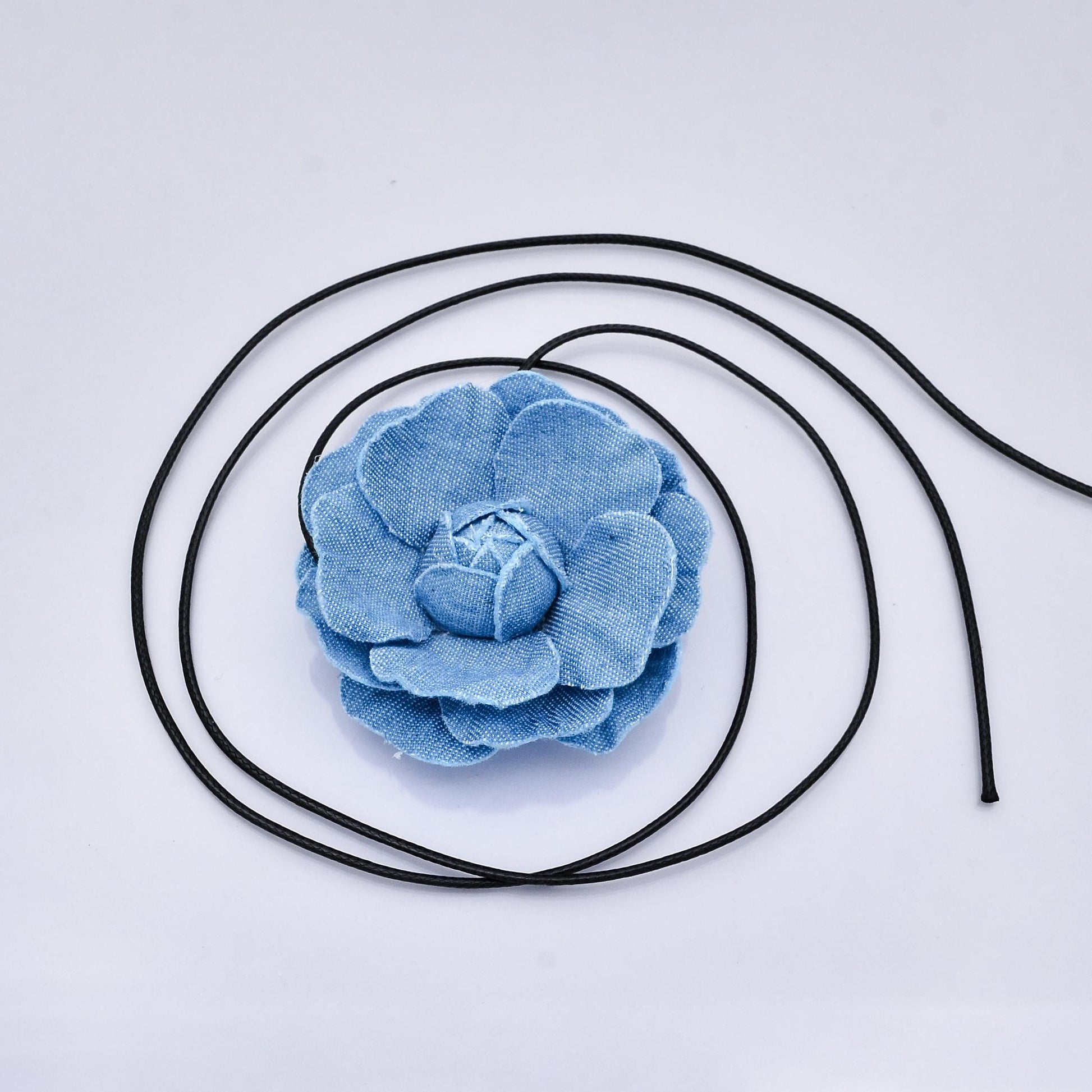 Denim Jeans Rose Flower Wrap Choker Necklace