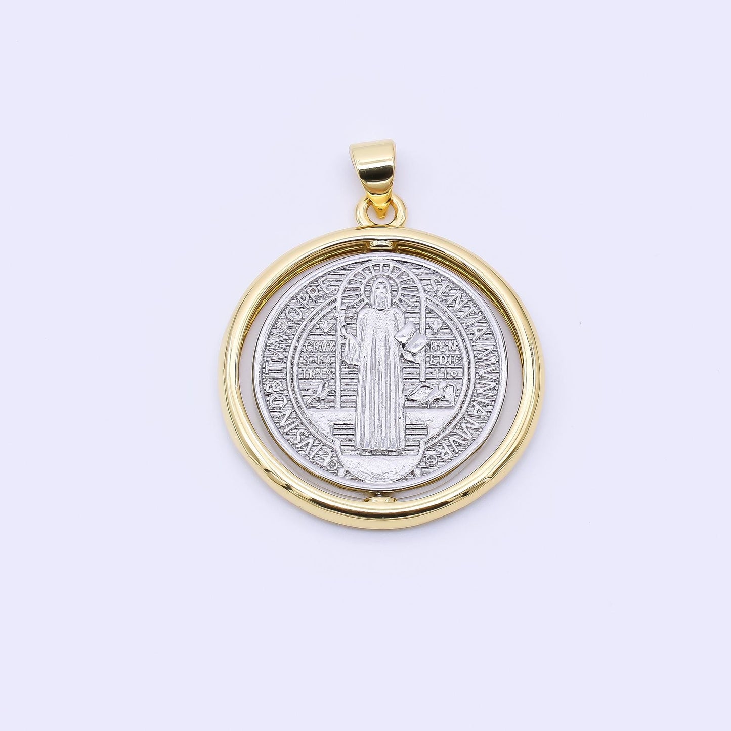 24K Gold Filled 28mm Saint Benedict Coin Pendant | AA1566