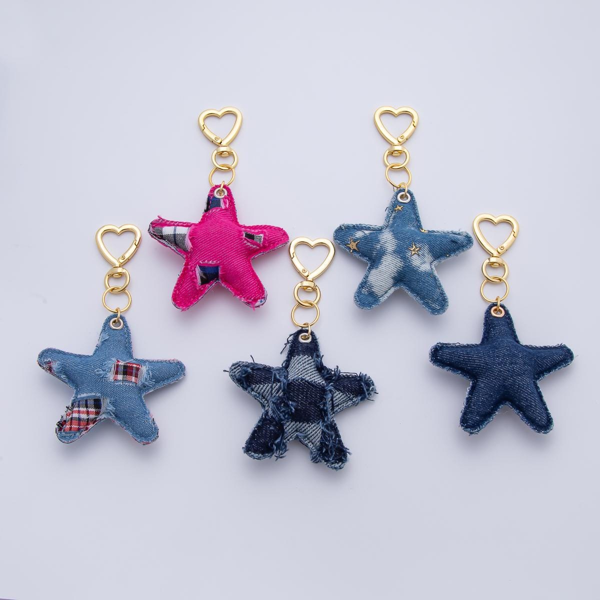 Handcrafted Jeans Blue Denim Keychain in Star Shaped for Backpack Purse Back to School Charm WB-00141