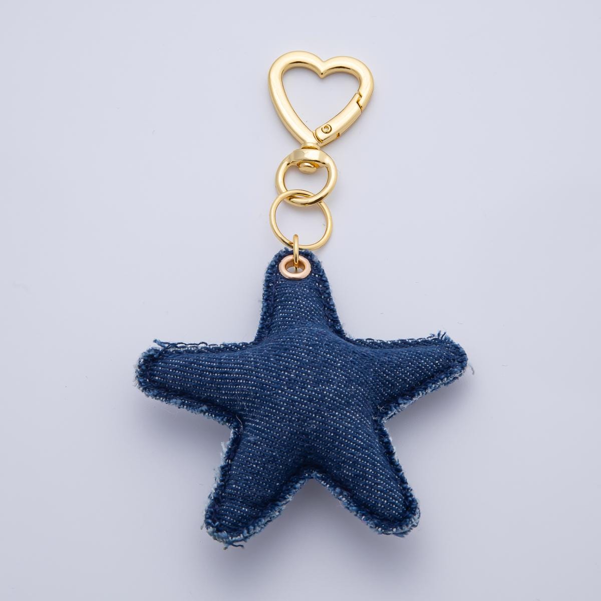 Handcrafted Jeans Blue Denim Keychain in Star Shaped for Backpack Purse Back to School Charm WB-00141