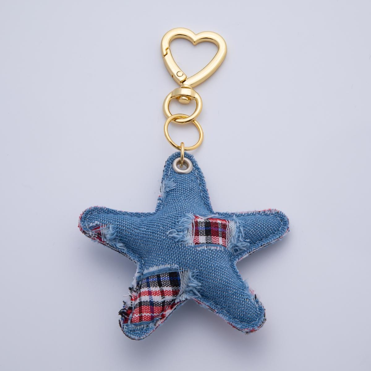 Handcrafted Jeans Blue Denim Keychain in Star Shaped for Backpack Purse Back to School Charm WB-00141
