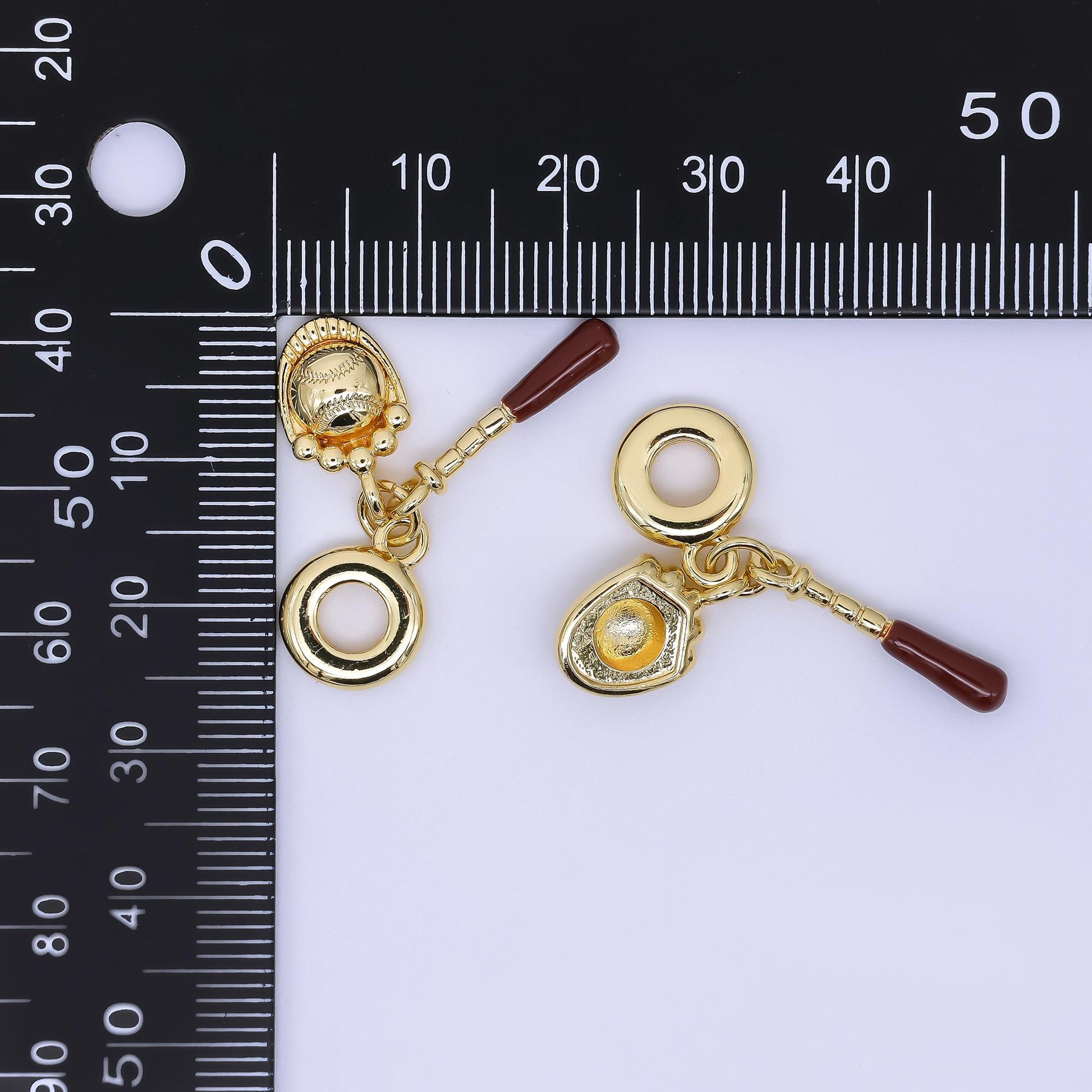 24K Gold Filled 20mm Baseball & Sticks Sports Set Rondelle Drop Charm | AC1643
