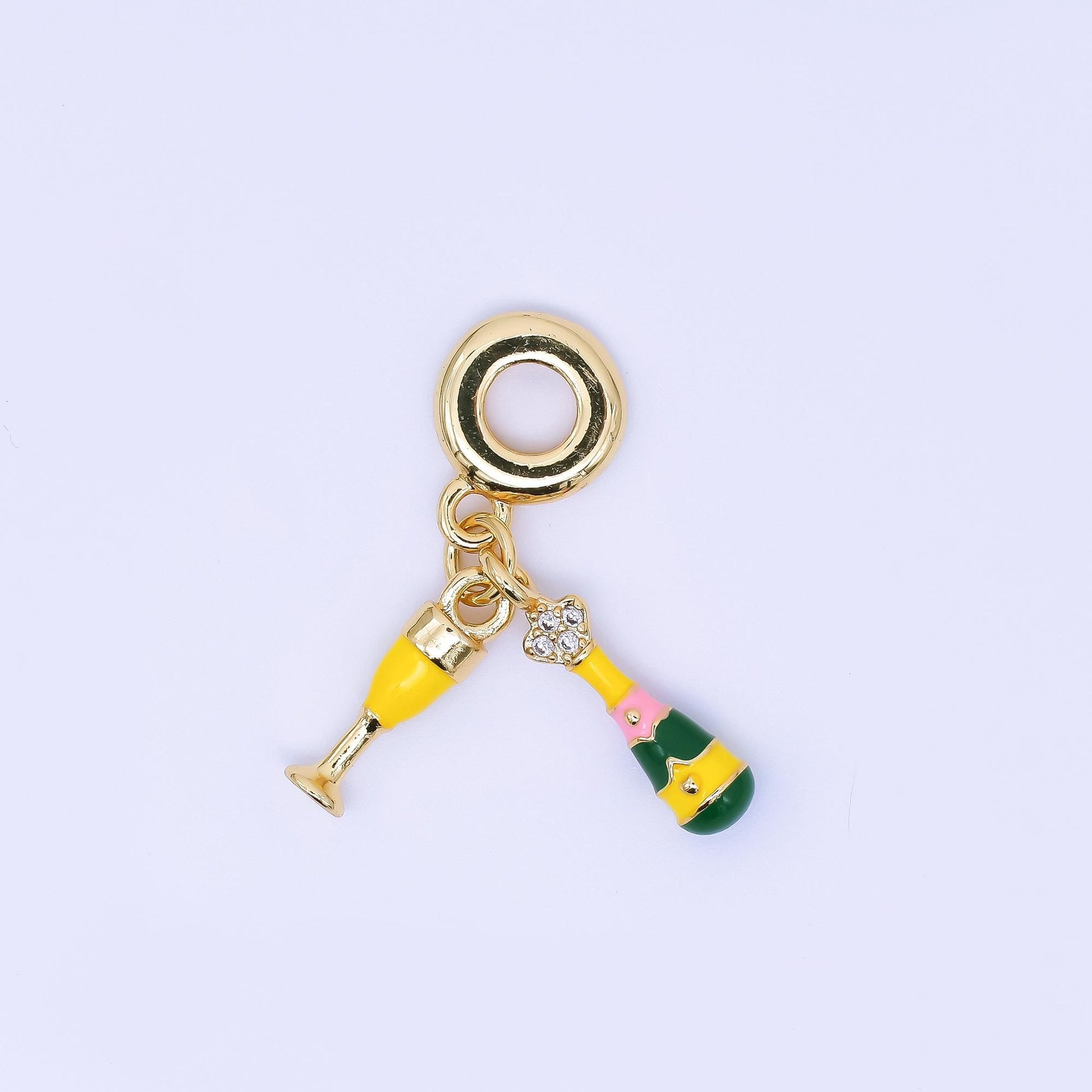 24K Gold Filled 15mm Bottle Juice & Glasses Set European Style Rondelle Bail Drop Charm | AC-1645
