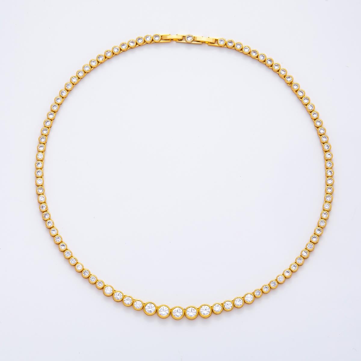 18k Gold Filled Round Clear CZ Bezel Tennis 18 Inch Necklace Gradient Tennis Necklace 16 inch | WA-WA-3446