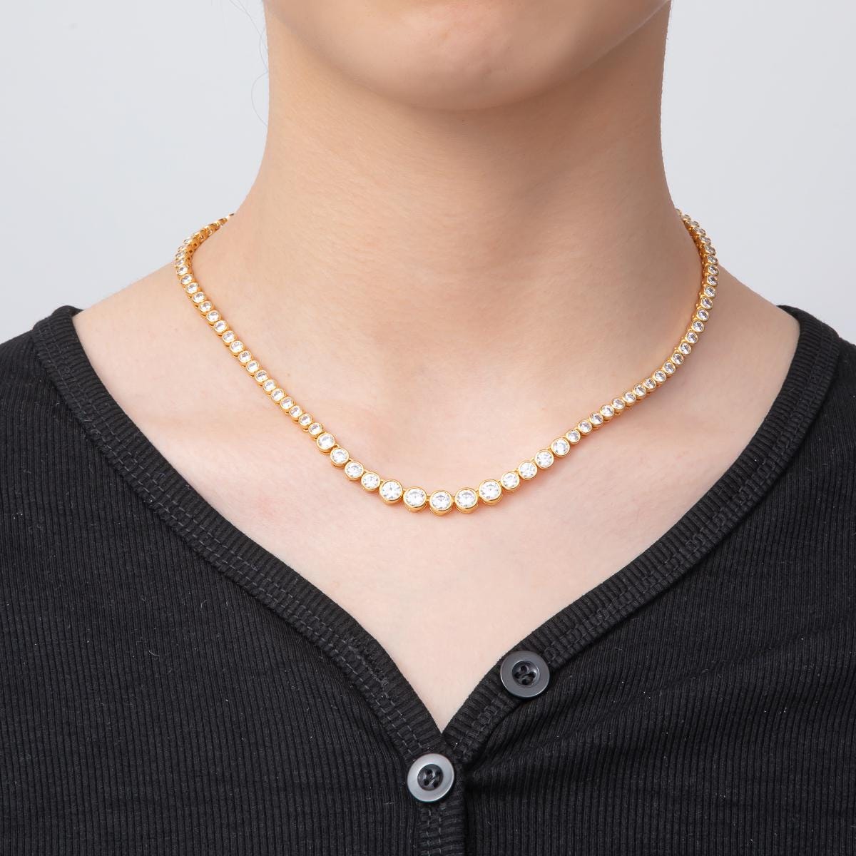 18k Gold Filled Round Clear CZ Bezel Tennis 18 Inch Necklace Gradient Tennis Necklace 16 inch | WA-WA-3446