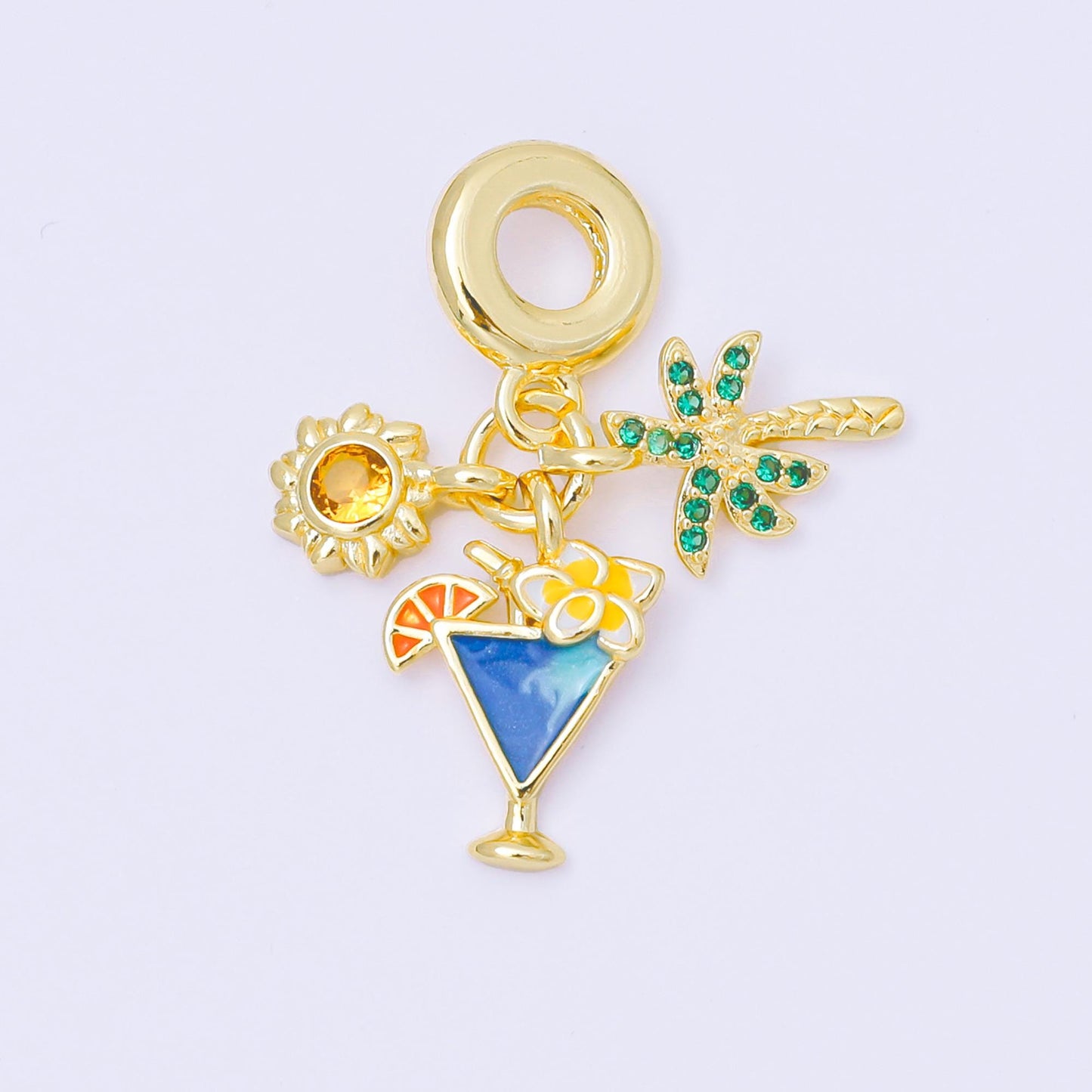 24K Gold Filled Palm Tree Martini Sun Summer Drop Rondelle Charm | AC1653