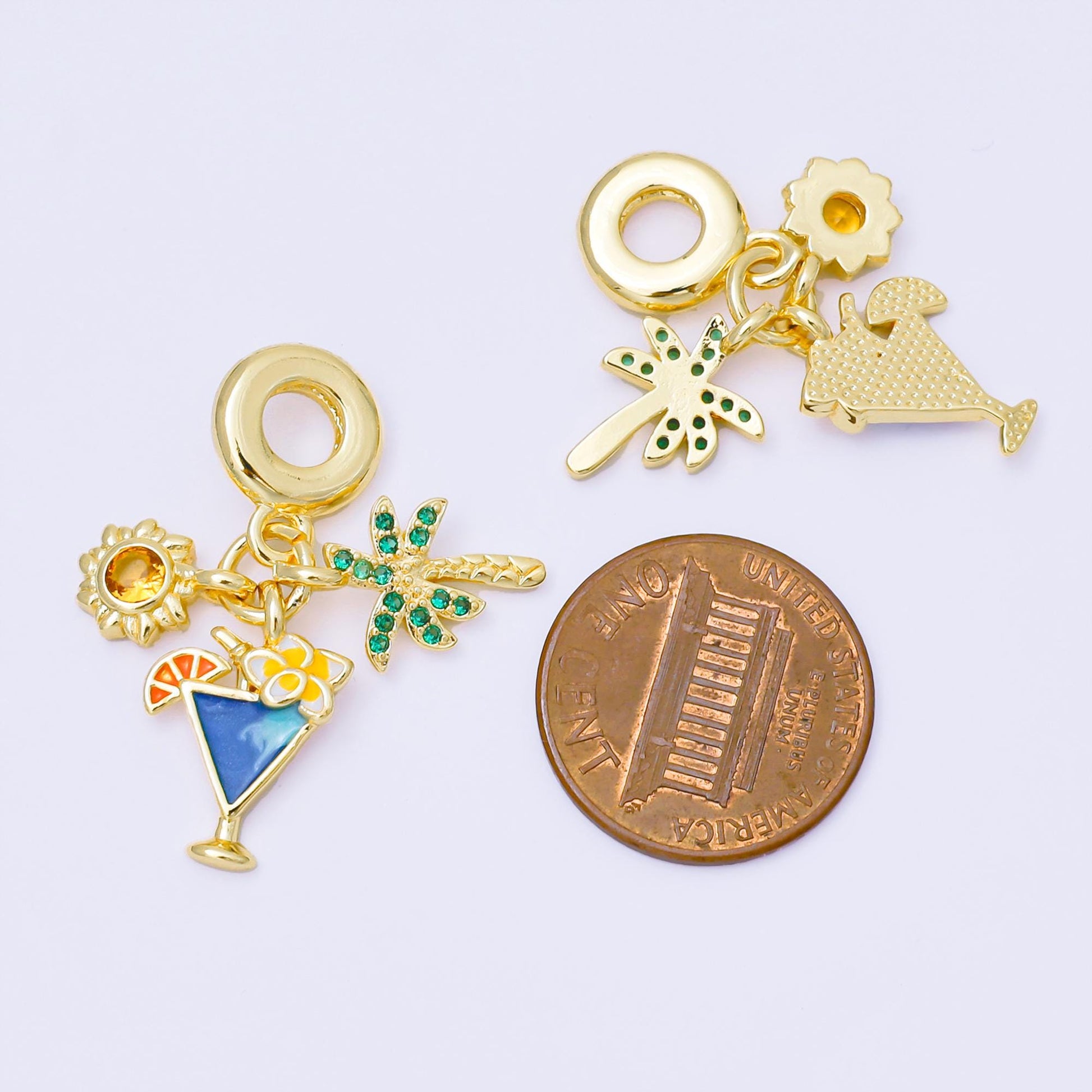 24K Gold Filled Palm Tree Martini Sun Summer Drop Rondelle Charm | AC1653
