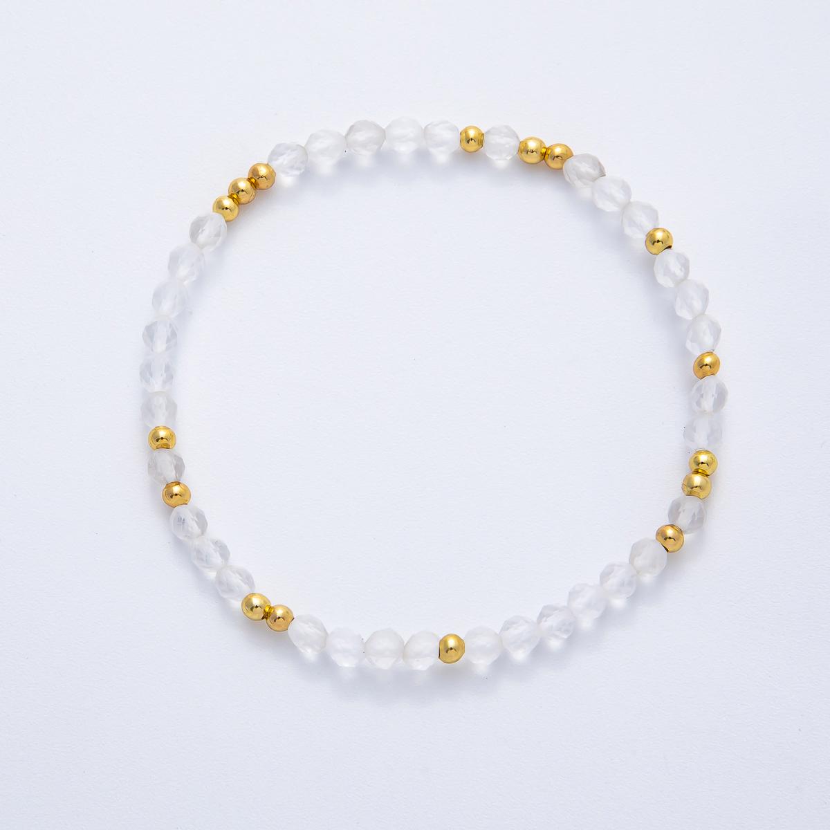 Dainty Beaded Stretch Bracelet Gemstone Gold 4mm Seed Bead Bracelets Dainty Layering Stack Jewelry WA-3451
