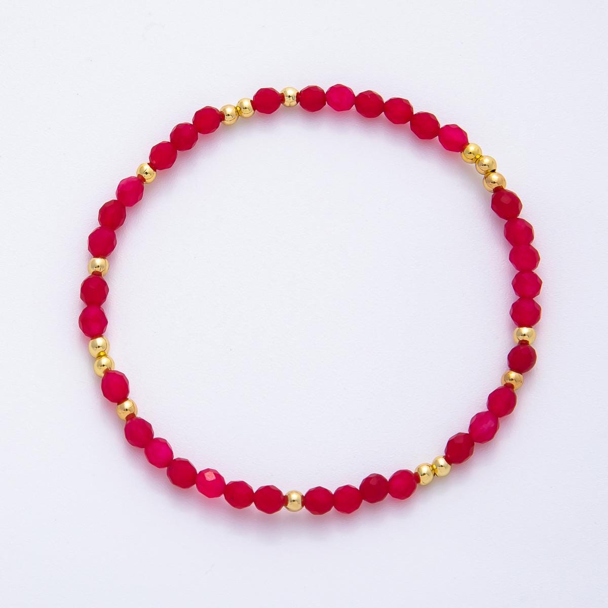 Dainty Beaded Stretch Bracelet Gemstone Gold 4mm Seed Bead Bracelets Dainty Layering Stack Jewelry WA-3451